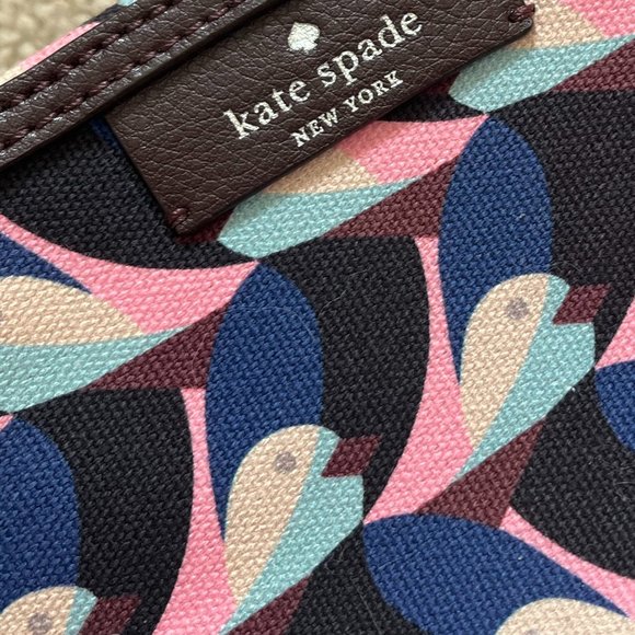 Kate Spade *Geo Bird* Dome Canvas Travel Case | Makeup Bag | Pen Pouch | EUC - Picture 8 of 10